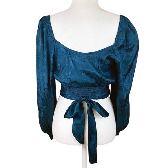 Band of the Free Camille Crossover Crop Top M Small Deep Teal Long Sleeves NWT - Picture 4 of 8